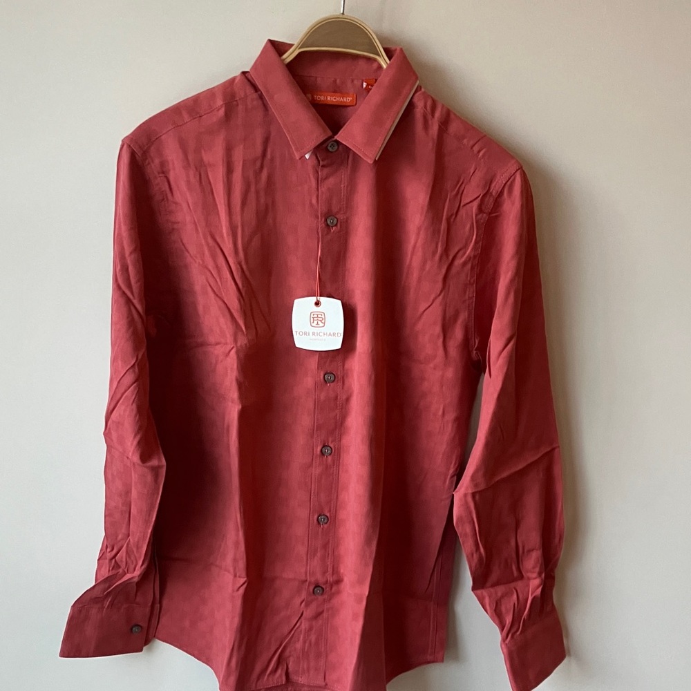 Tori Richard Mens Hawaiian Cotton/Silk Shirt Size M Guava Red/Pink NWT